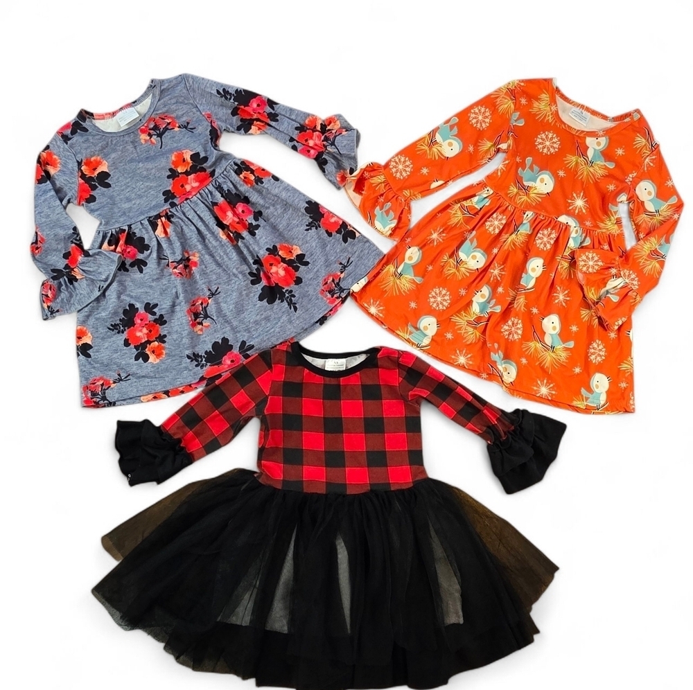 Girls XS Dress Bundle Long Sleeve Holiday Fall Winter Outfits (Lot Of 3)